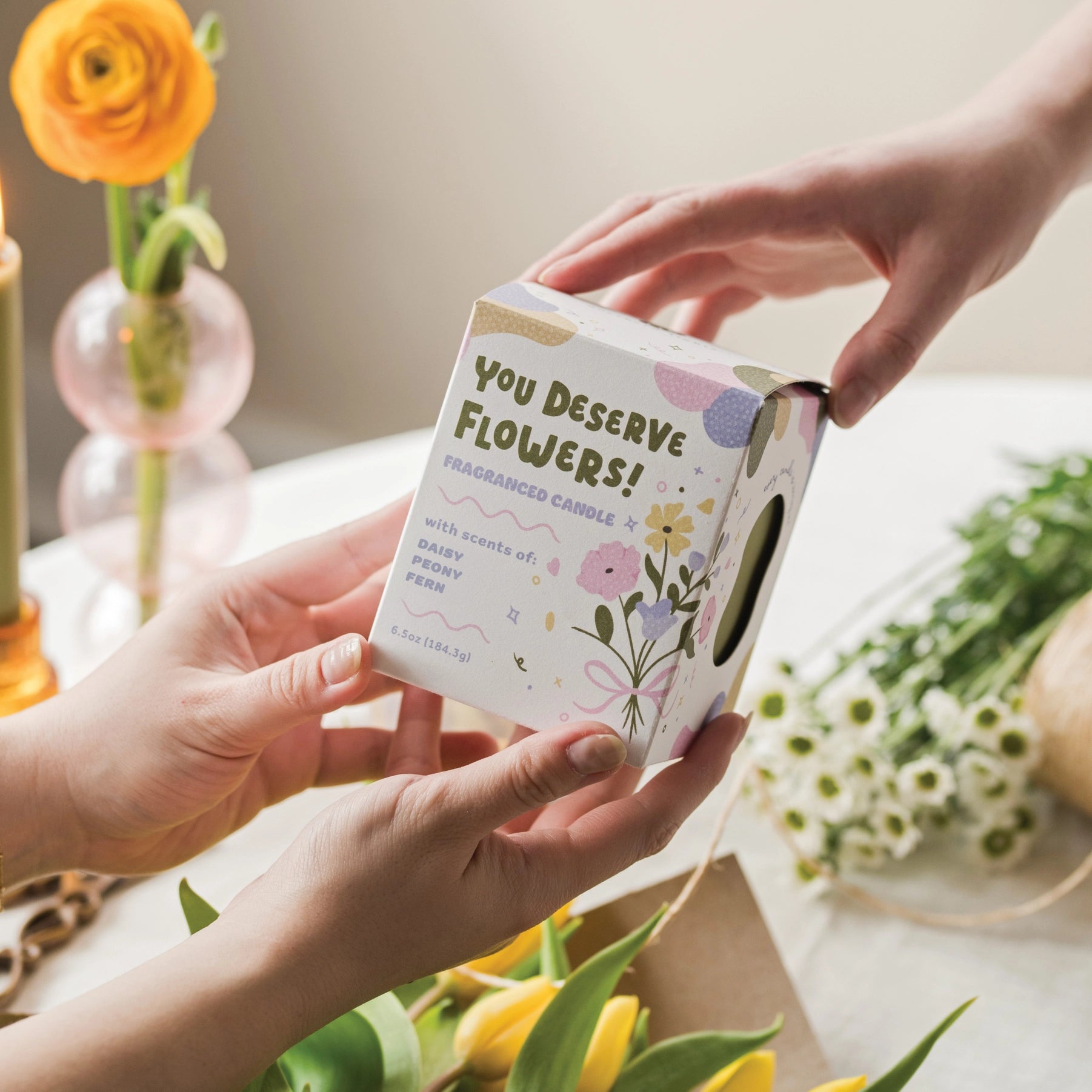 You Deserve Flowers! Boxed Candle