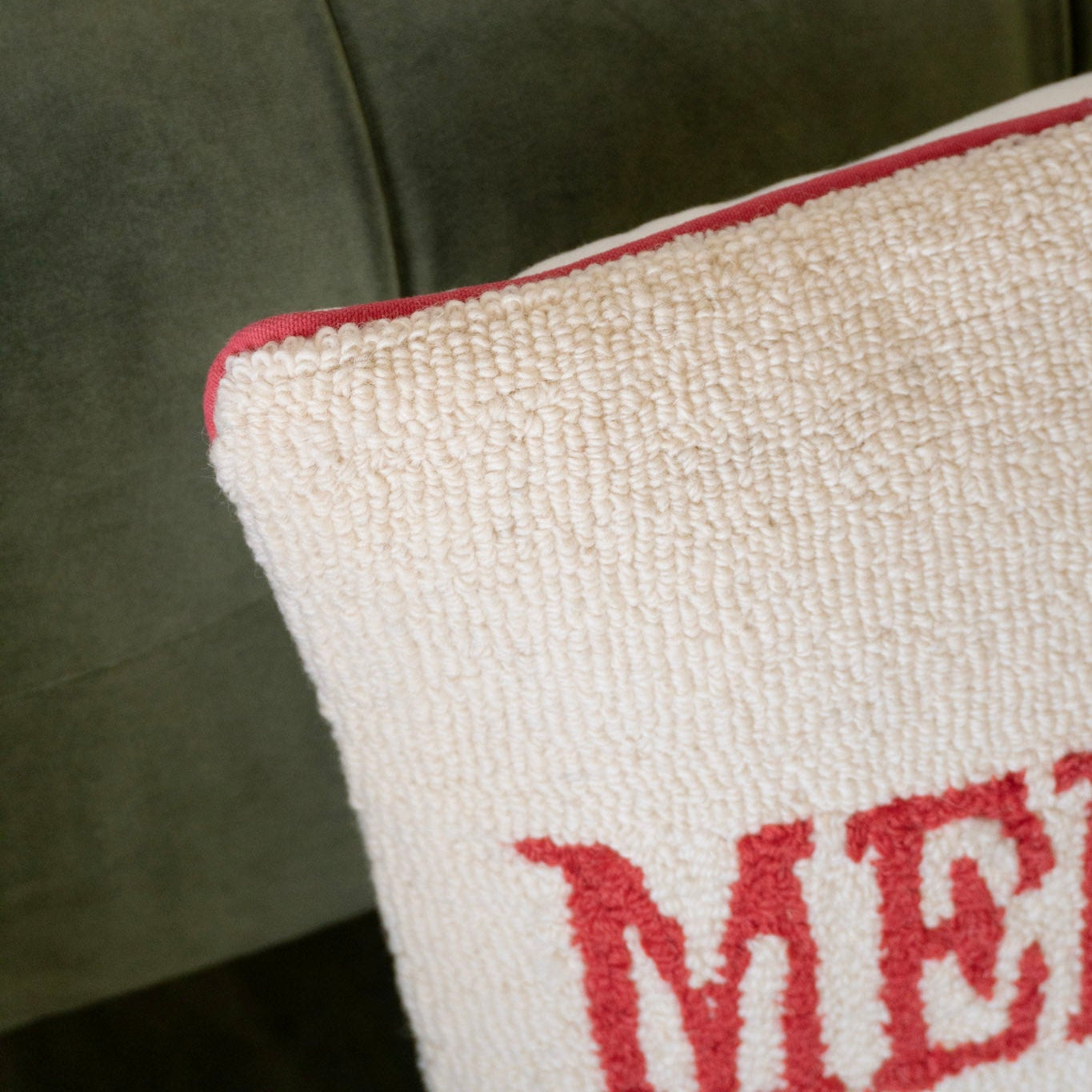 Merry Christmas Hand Hooked Pillow