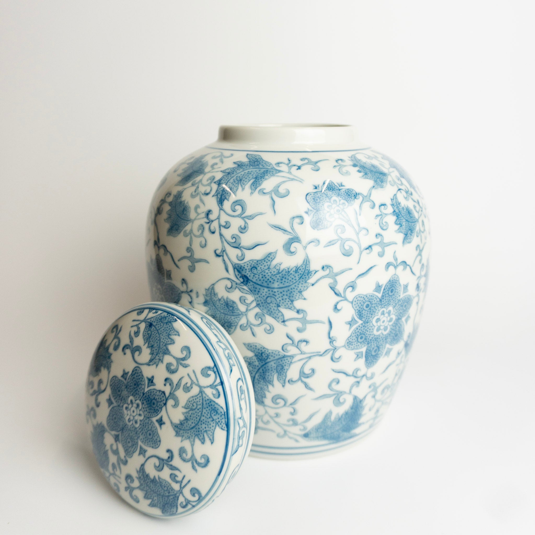 Blue Floral Porcelain Jar w/Lid