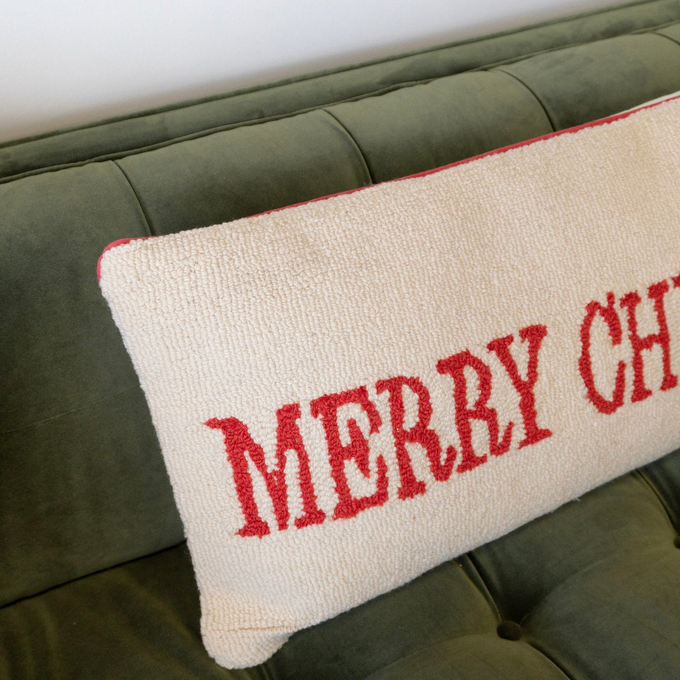 Merry Christmas Hand Hooked Pillow