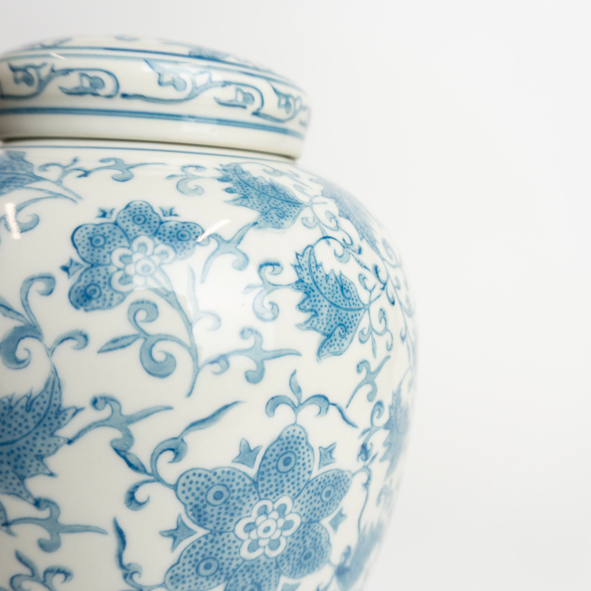 Blue Floral Porcelain Jar w/Lid
