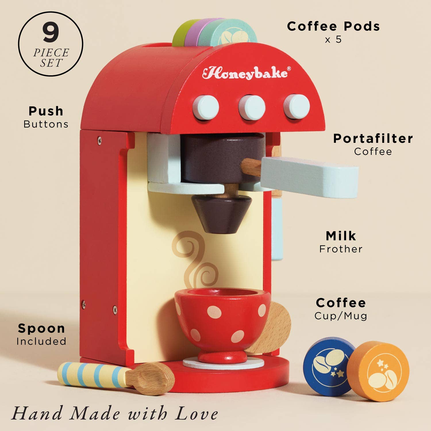 Wooden Toy Coffee Machine & Pods