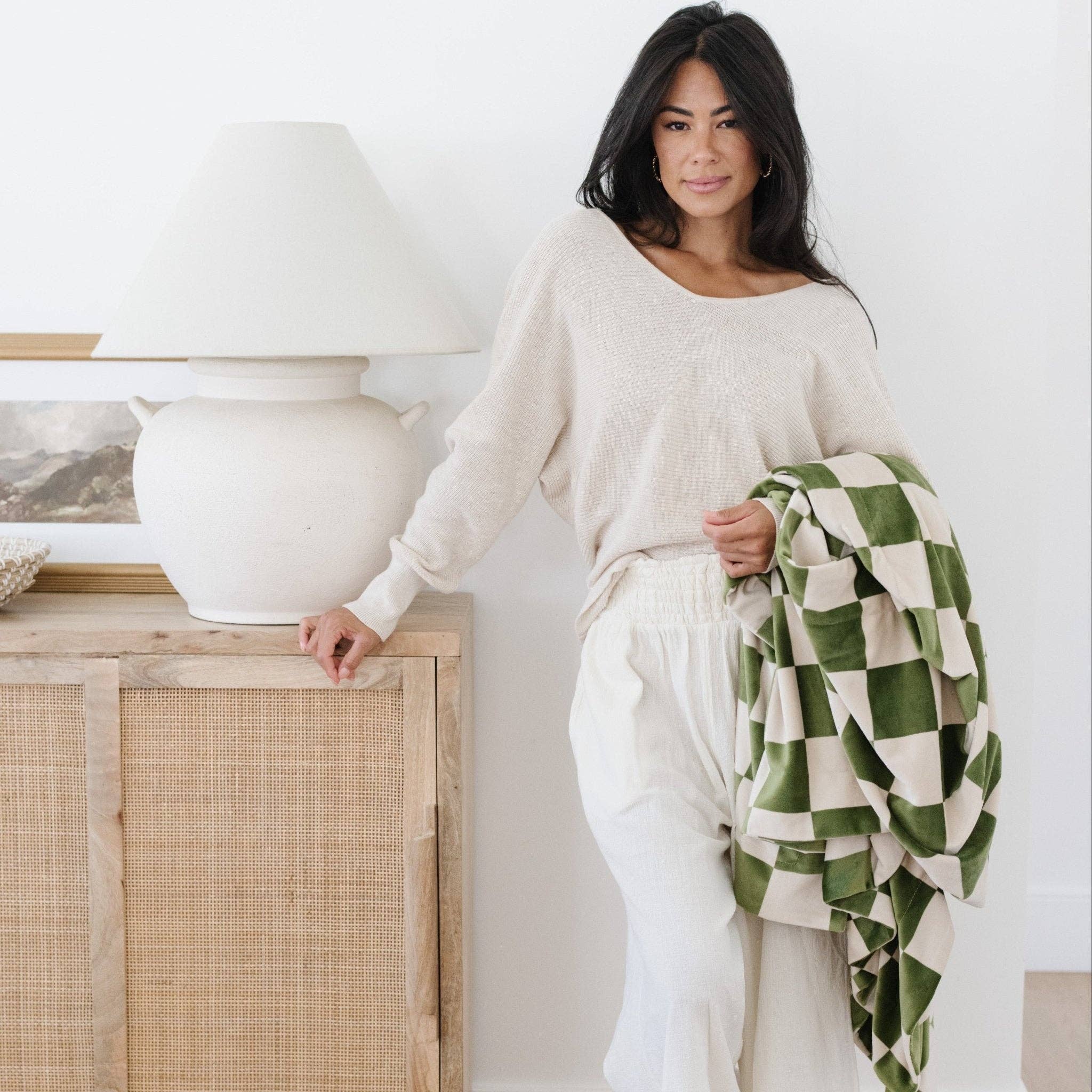 Minkey Throw Blanket: Olive Checkered