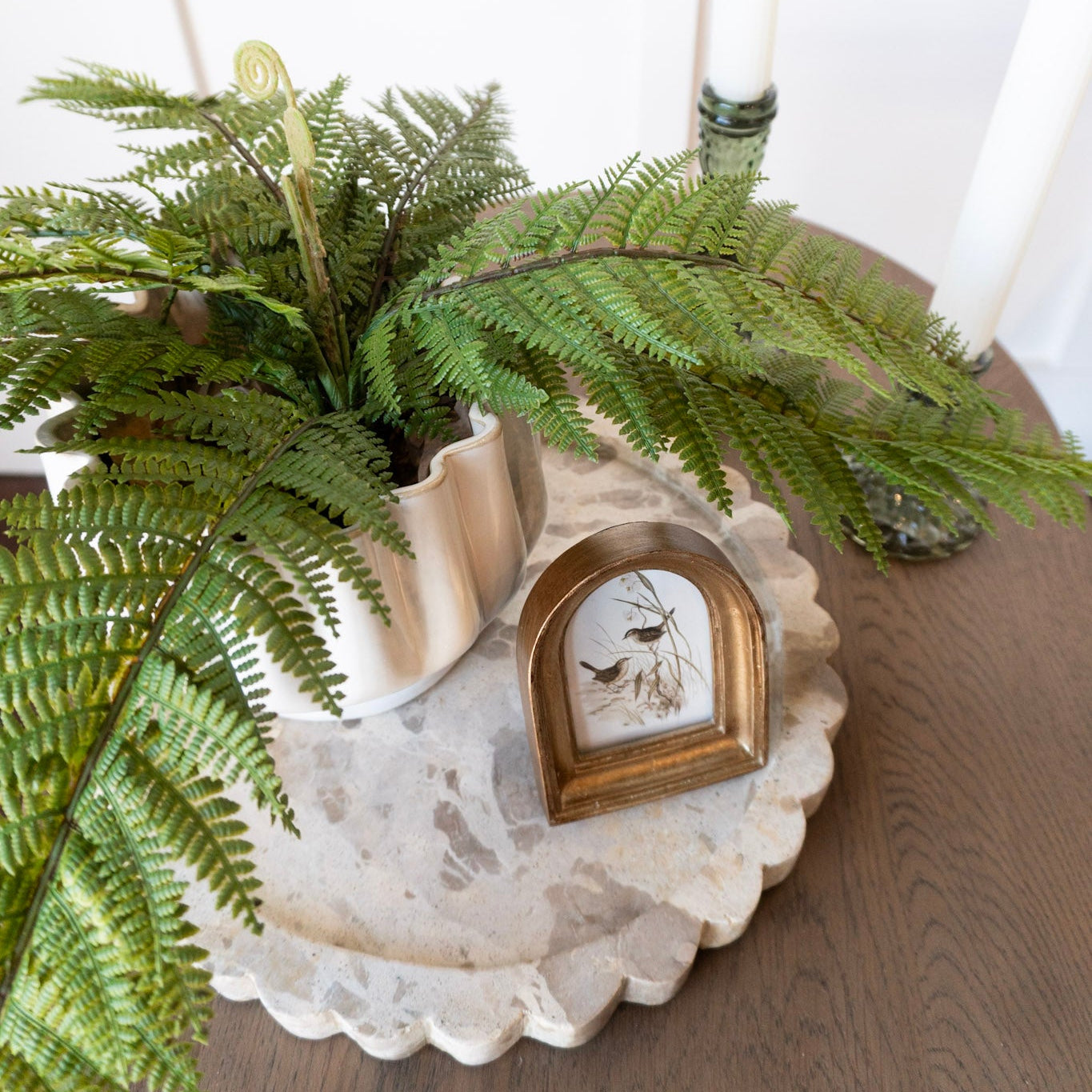 12" Beige Marble Scallop Edge Tray