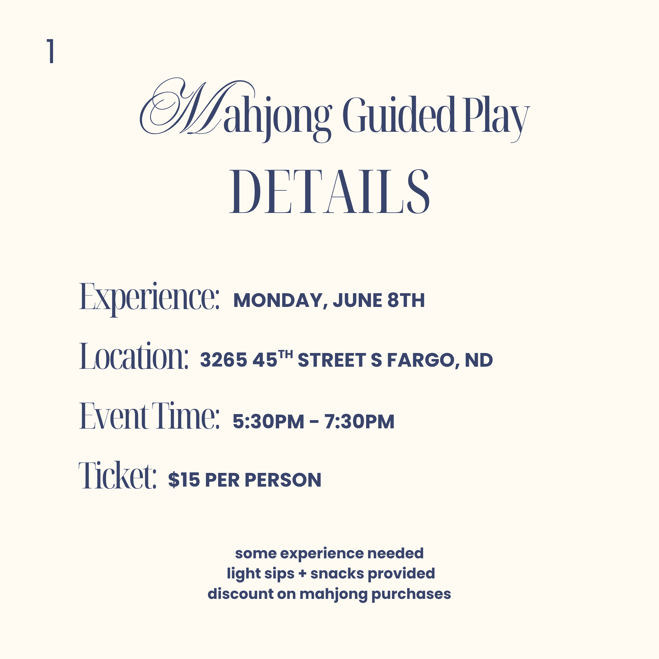 Mahjong Guided/Open Play | Thursday, July 23rd @ 5:30