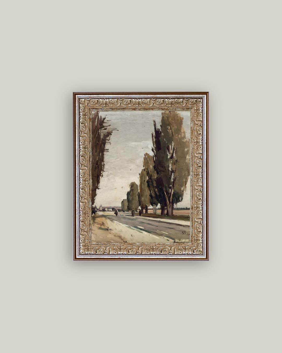 European Tree Lane Framed Antique Art: 8x10