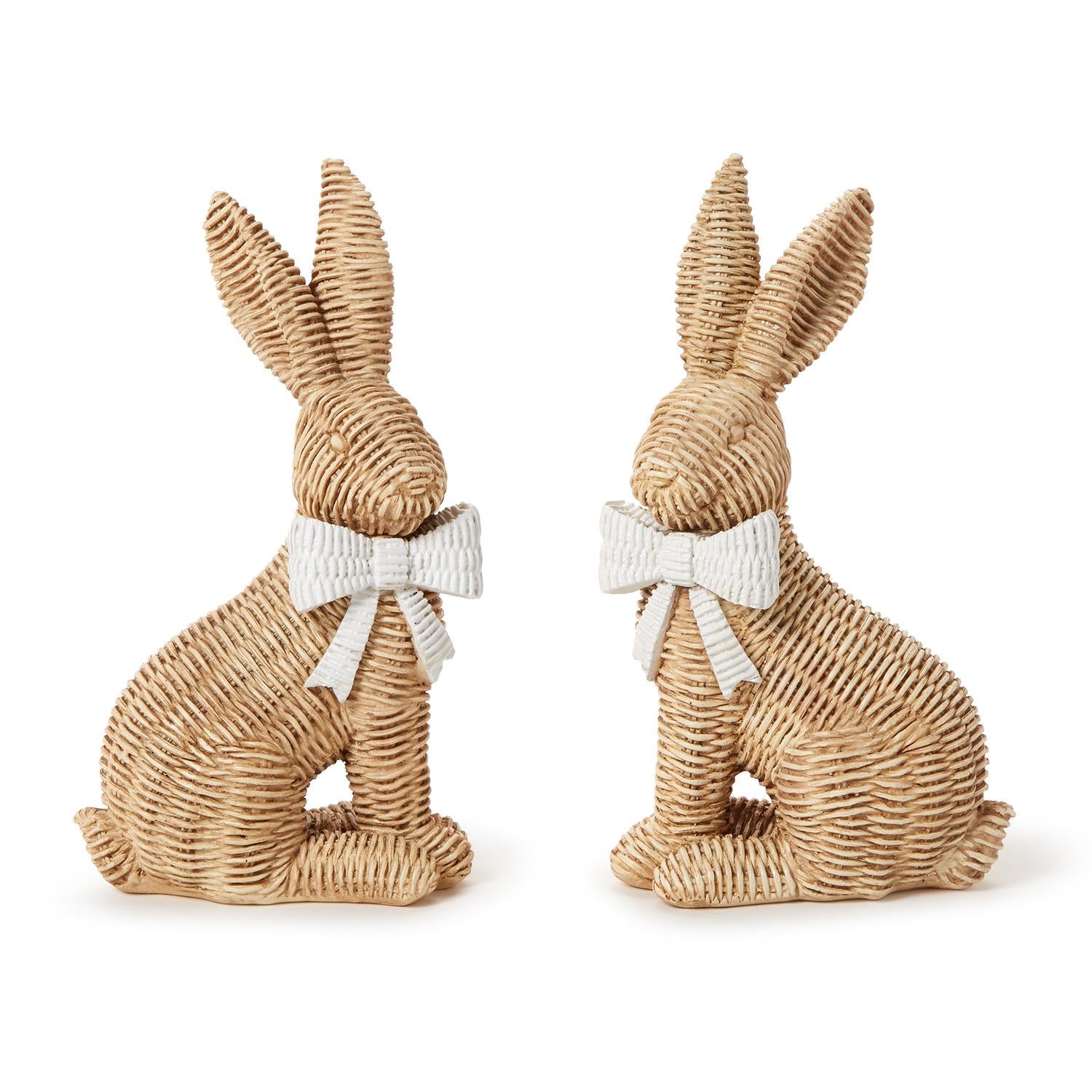Wicker Bunnies with Bow (Set of 2)