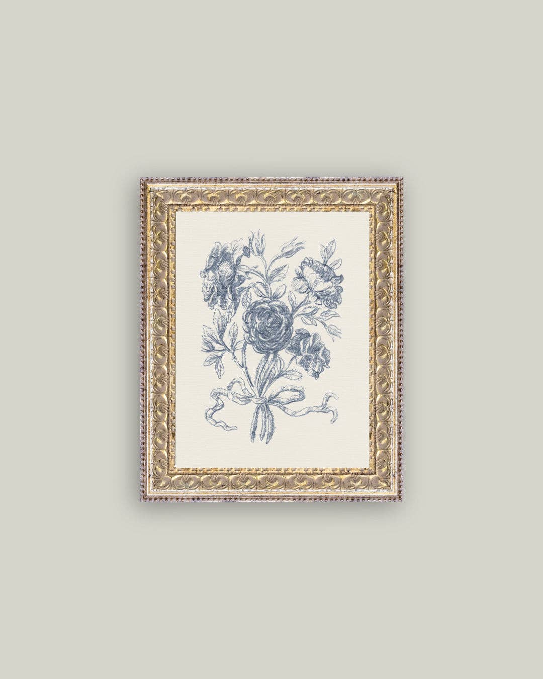 Blue Flower Sketch Framed Antique Art