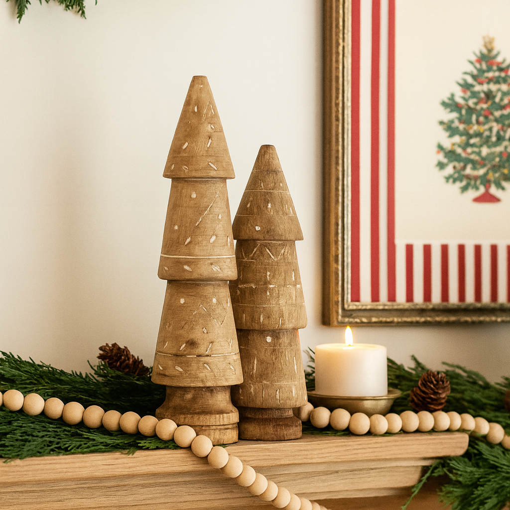 Carved Mango Wood Tree w/Design