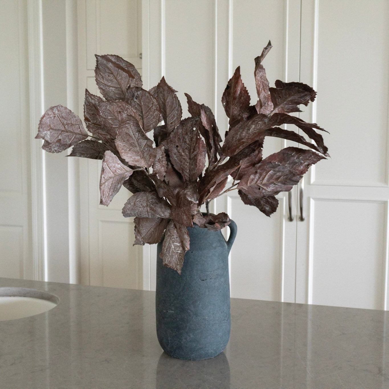 Dry Hydrangea Leaf Spray - Wine