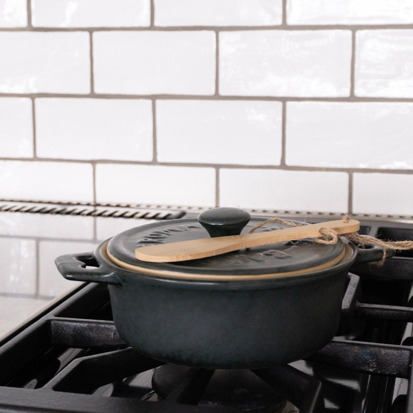 Stoneware Brie Baker w/ Bamboo Spreader
