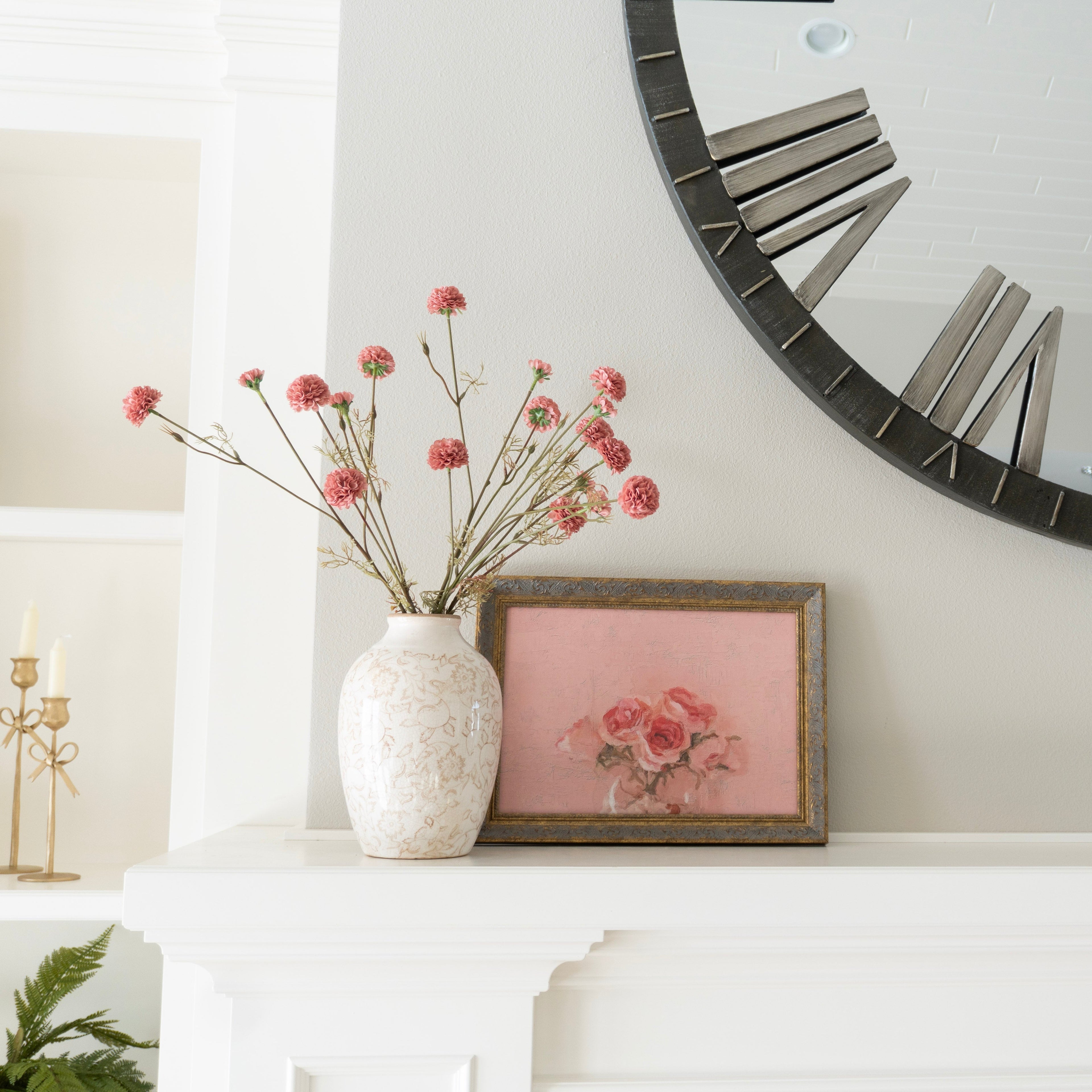 Pink Roses Framed Antique Art: 16x12