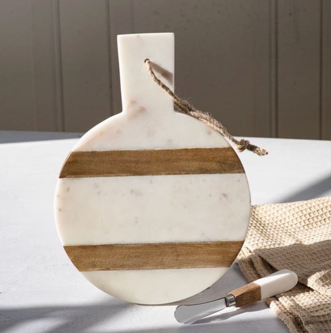 White Marble & Wood Cutting Board