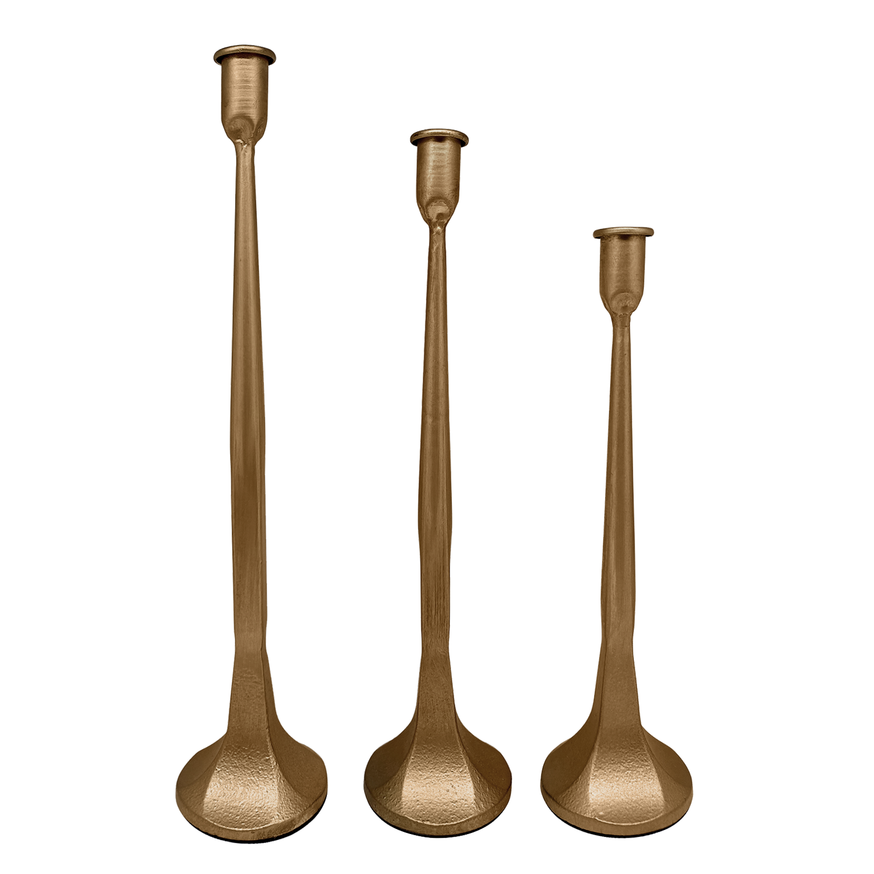 Gold Cast Iron Taper Candle Holders (Set of 3)