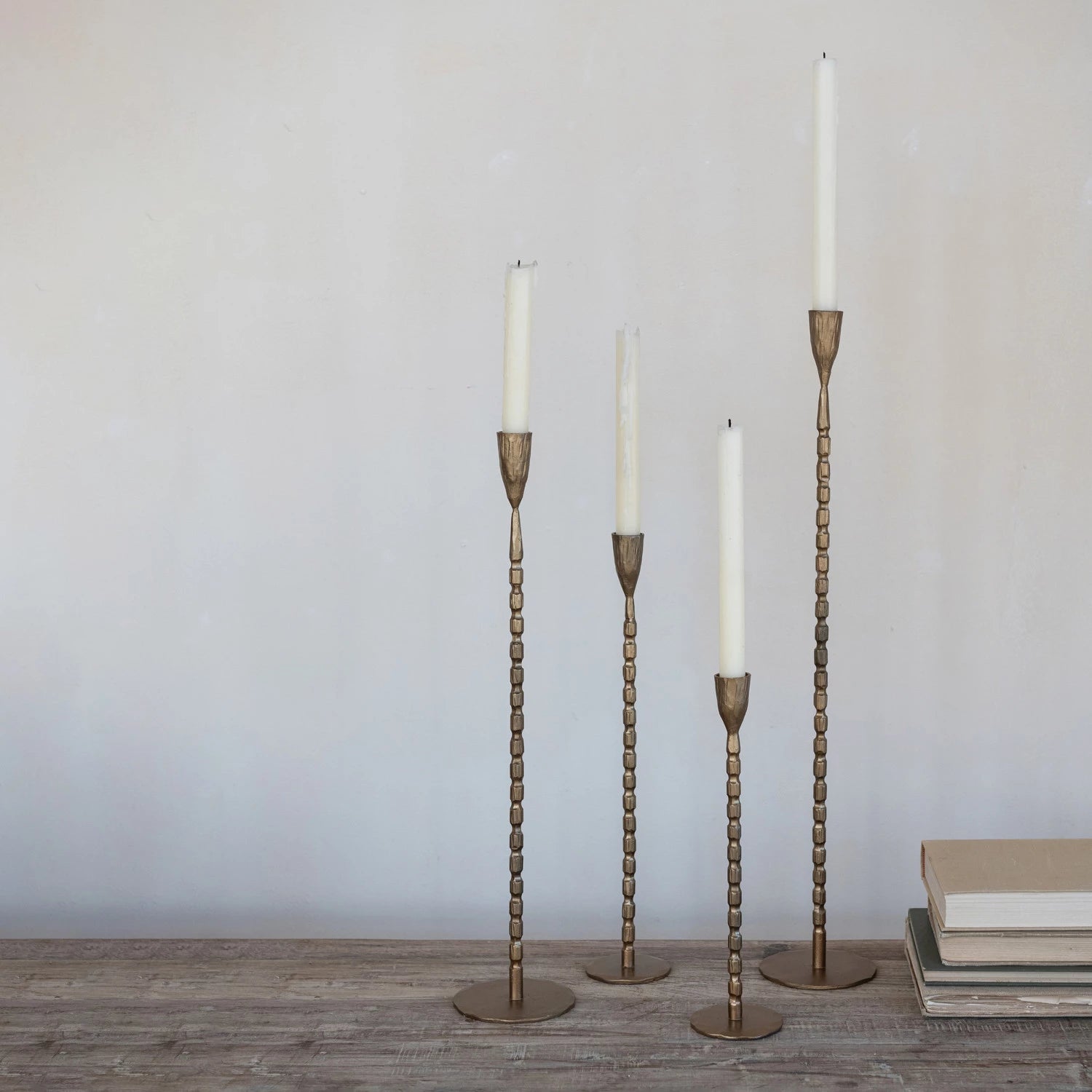 Cast Iron Brass Finished Candlesticks