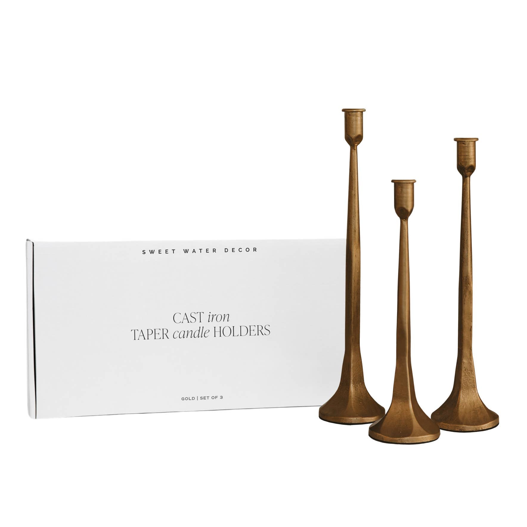 Gold Cast Iron Taper Candle Holders (Set of 3)