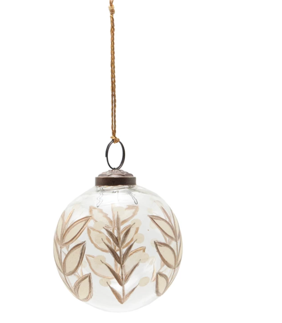 3" Etched Glass Ornament w/Vine Pattern