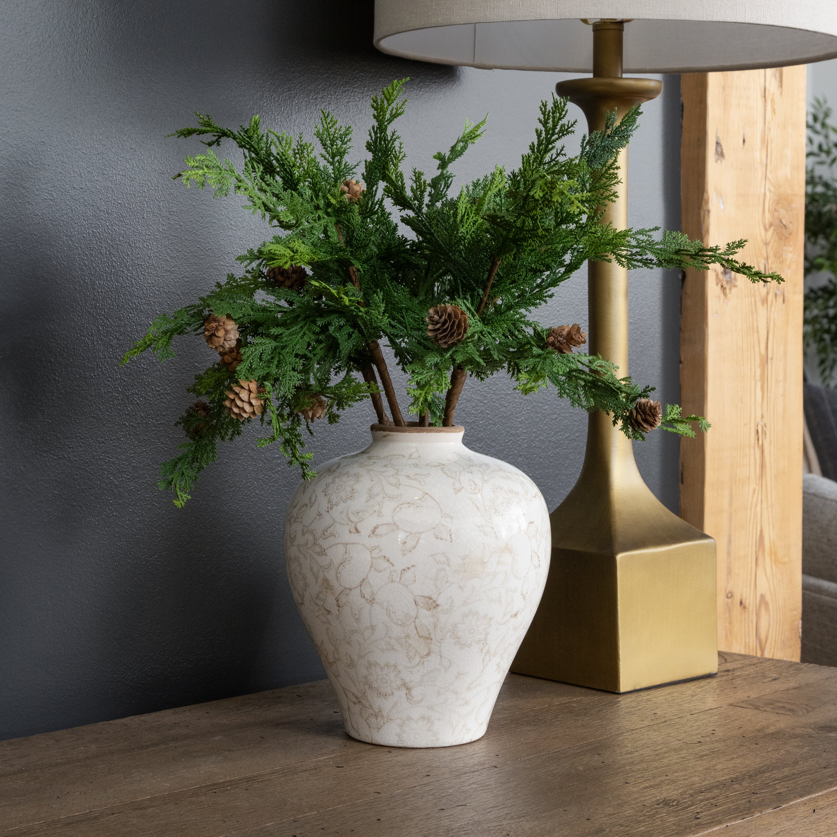 24" Cypress & Pine Cone Spray