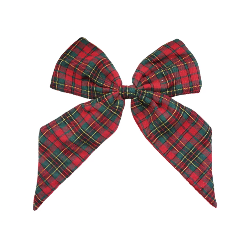 Plaid Fabric Bow with Clip