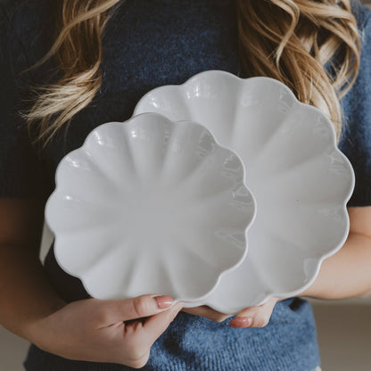 White Scalloped Serving Tray Set of 2