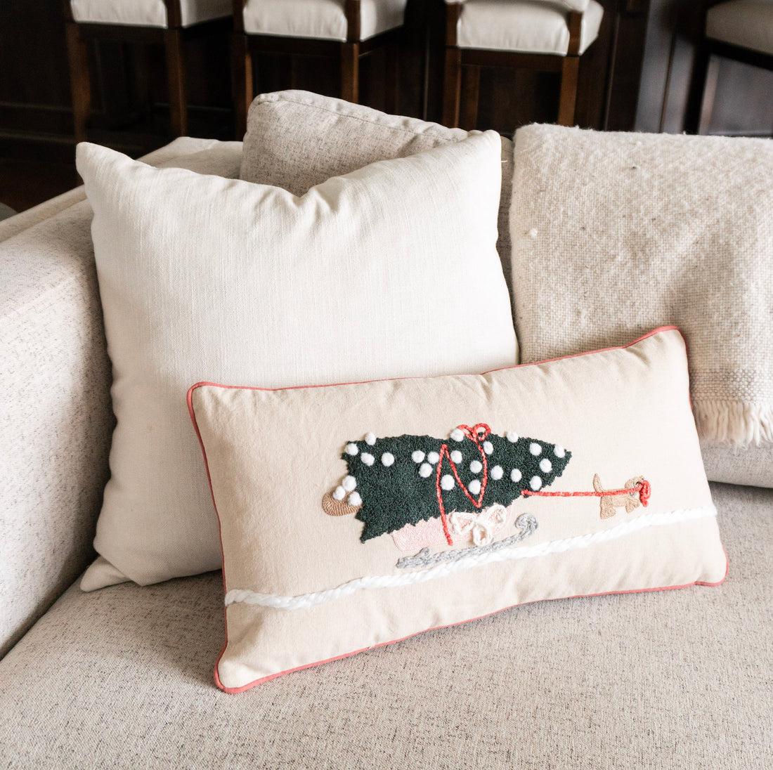 Dog Pulling Sleigh Lumbar Pillow