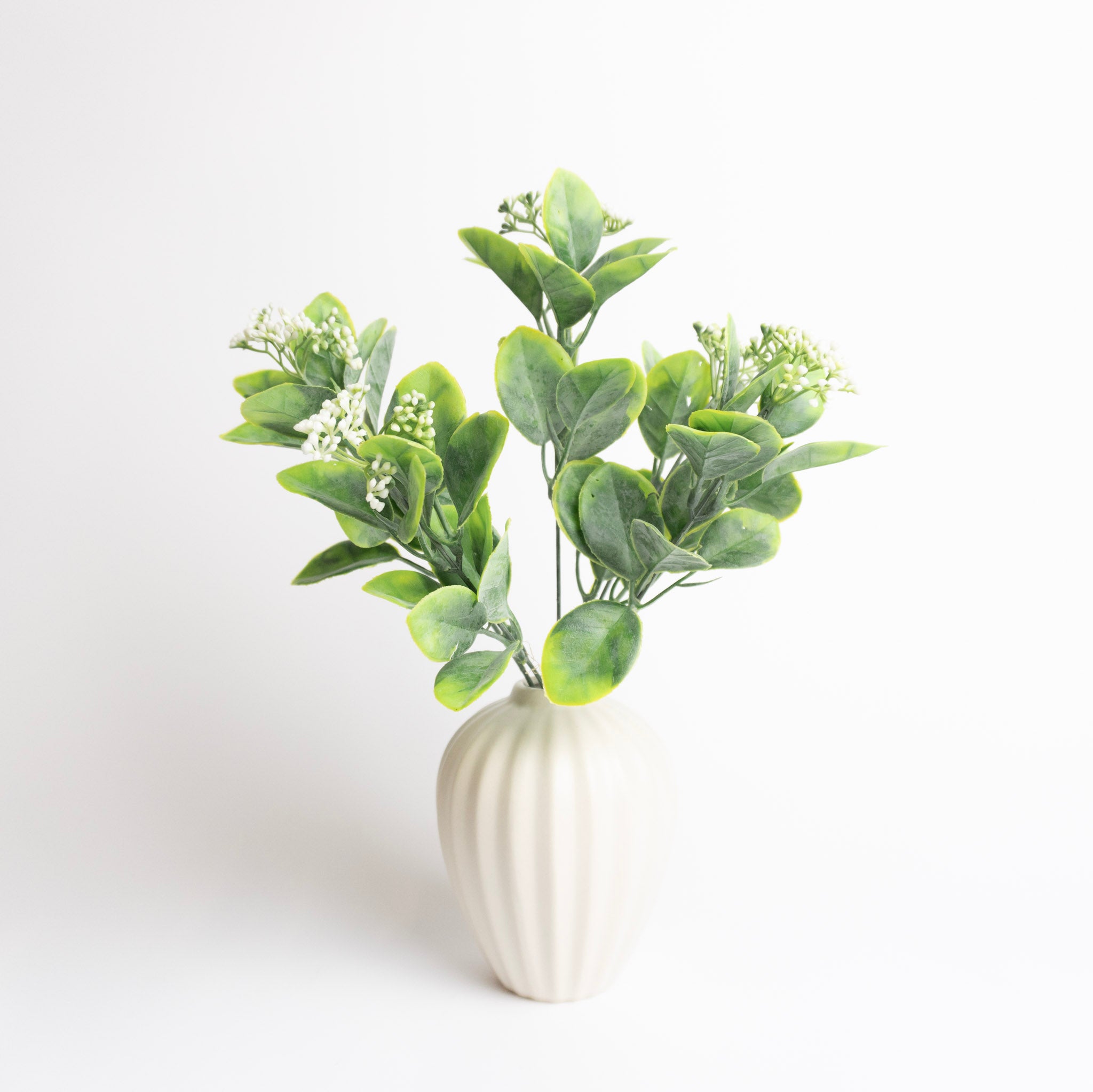 12" Greenery Bush with White Buds