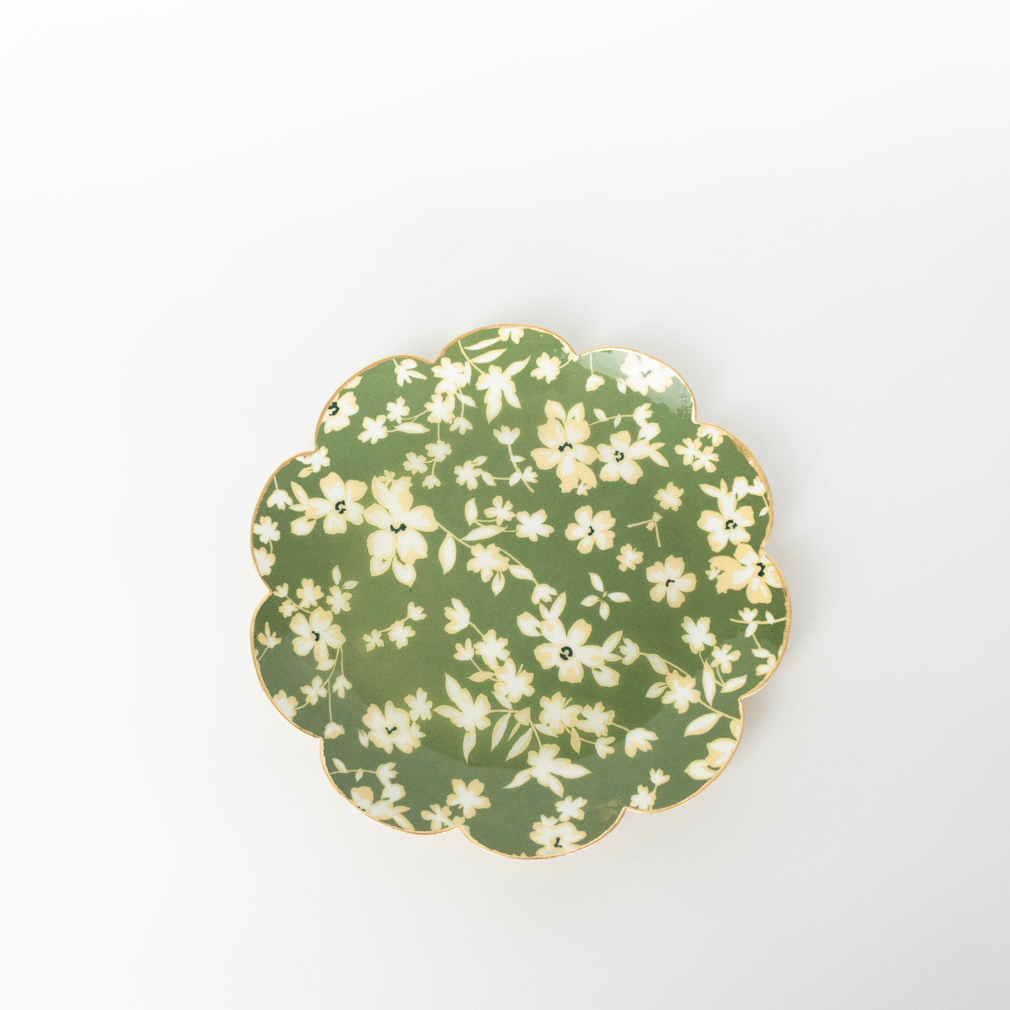 Green Floral Round Tray