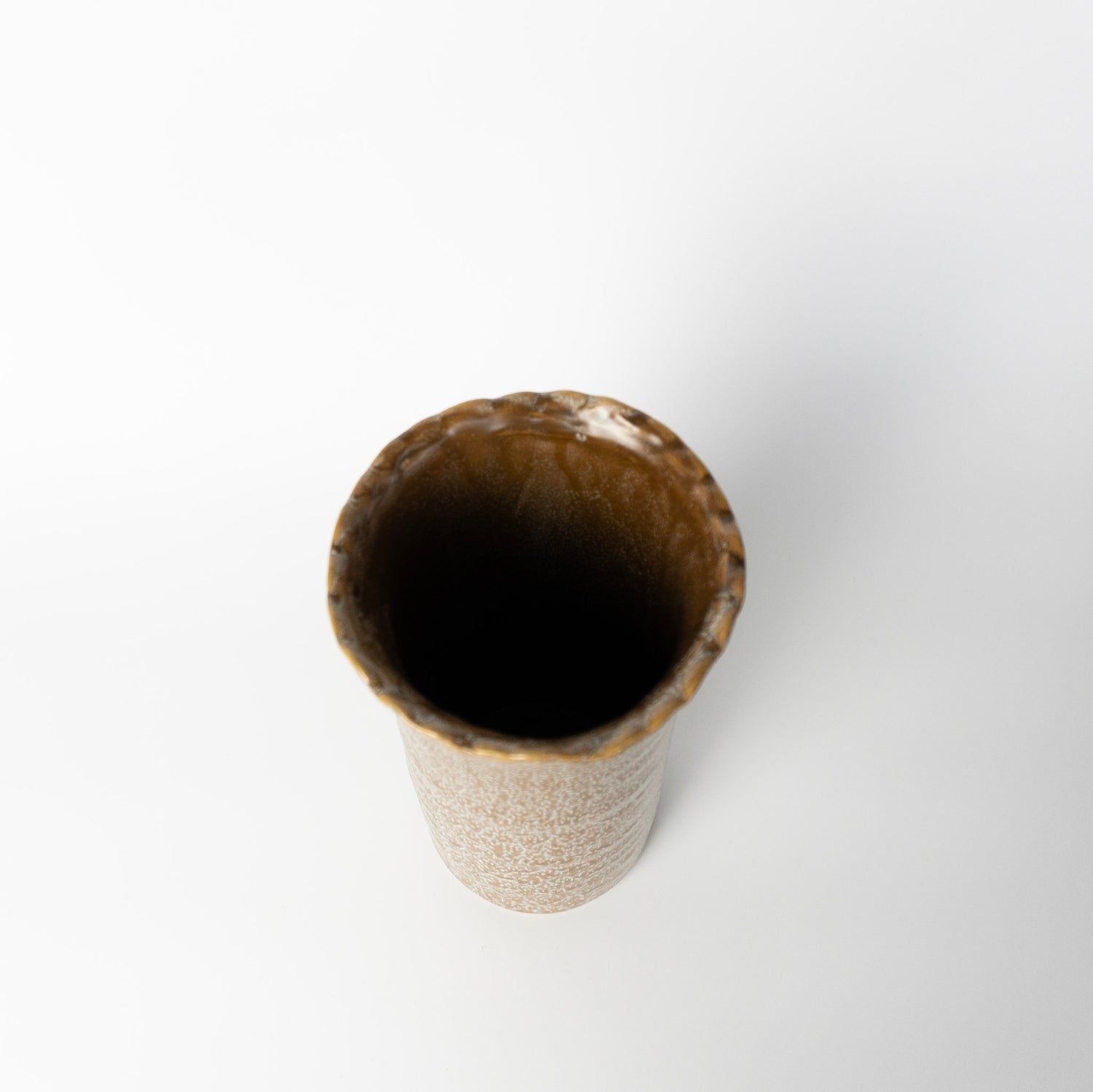 9.75" Brown Speck Ruffle Top Vase