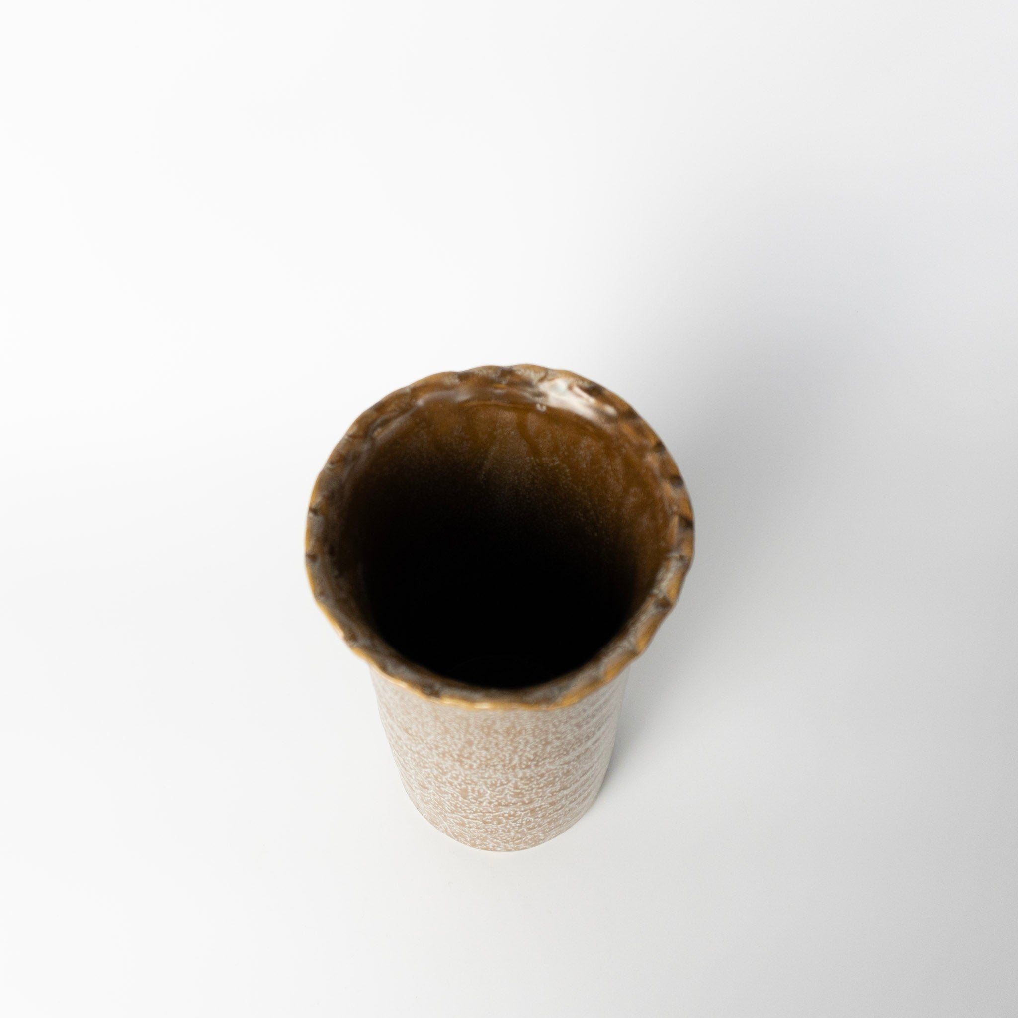 9.75" Brown Speck Ruffle Top Vase