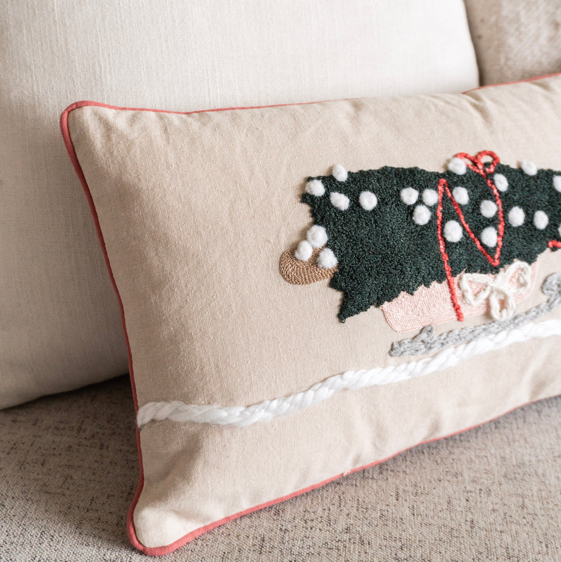 Dog Pulling Sleigh Lumbar Pillow
