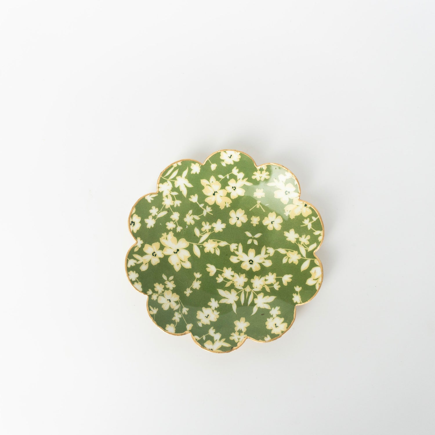 Green Floral Round Tray