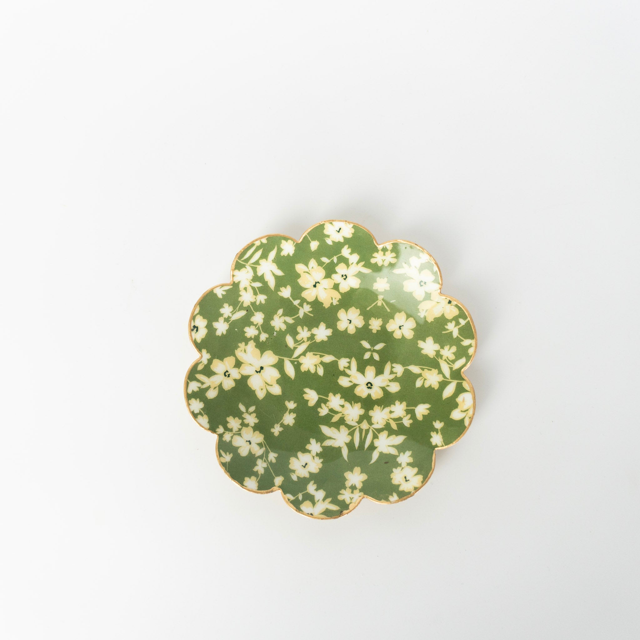 Green Floral Round Tray