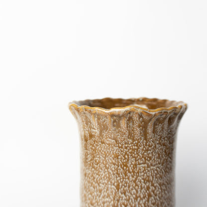 9.75" Brown Speck Ruffle Top Vase
