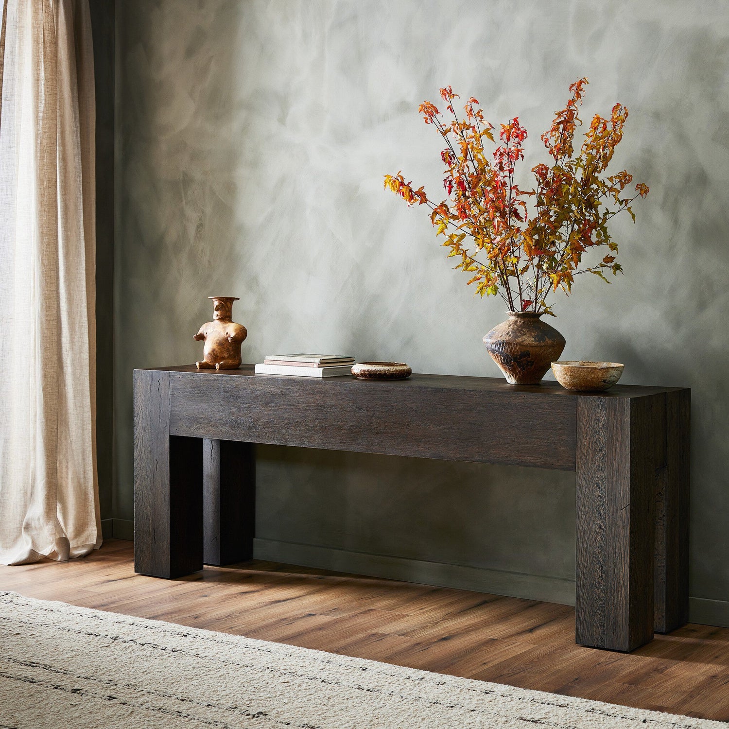 Abaso Console Table - Ebony Rustic Wormwood Oak