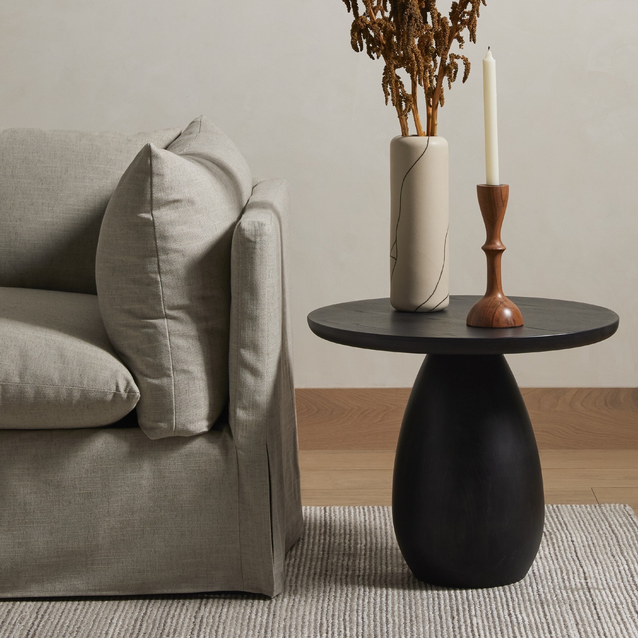 Merla Wood End Table-Tall - Black Wash Ash Veneer