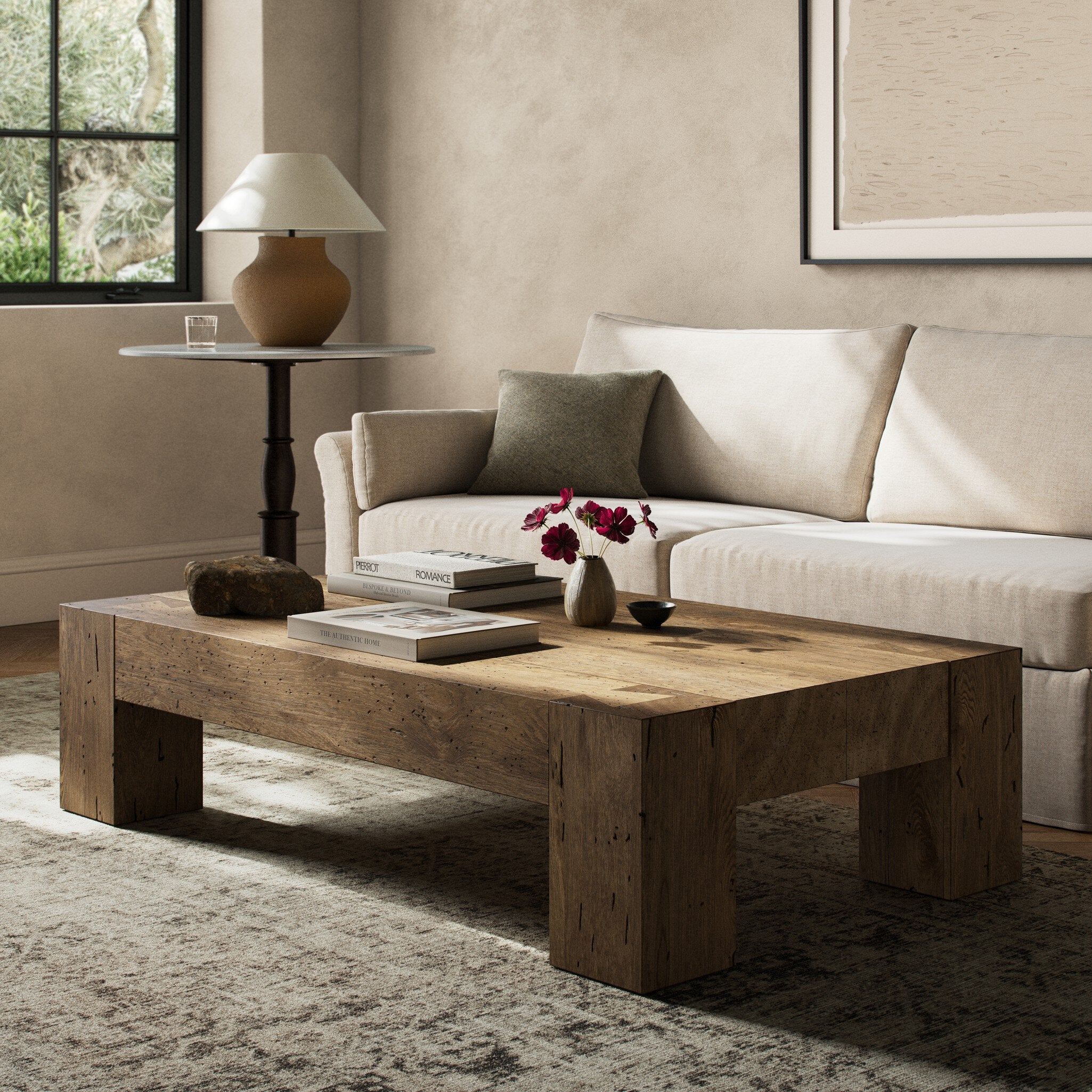 Abaso Rectangular Coffee Table - Rustic Wormwood Oak