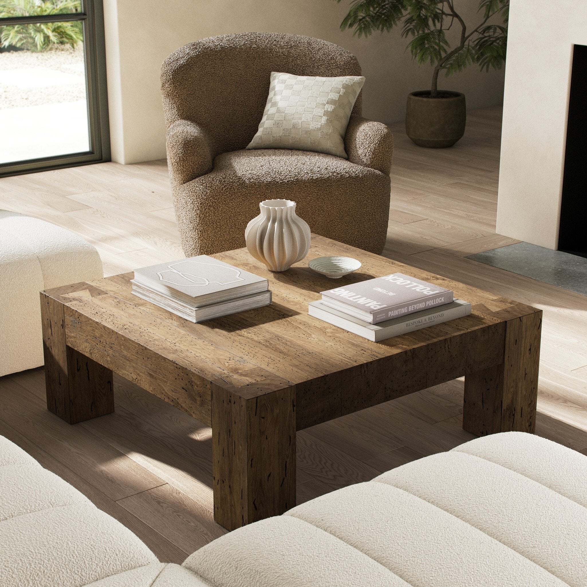 Abaso Small Square Coffee Table - Rustic Wormwood Oak