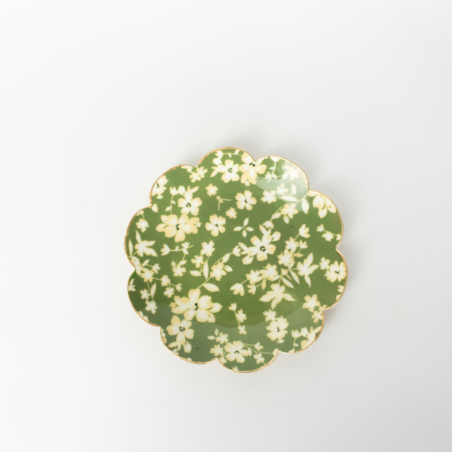 Green Floral Round Tray