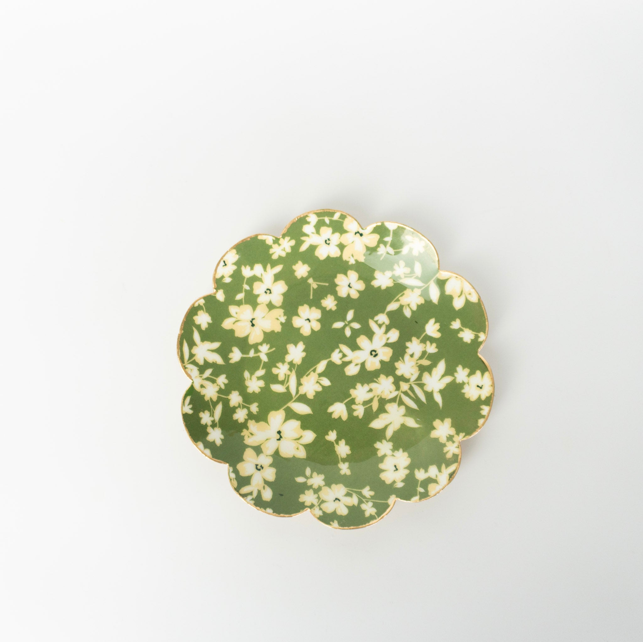 Green Floral Round Tray
