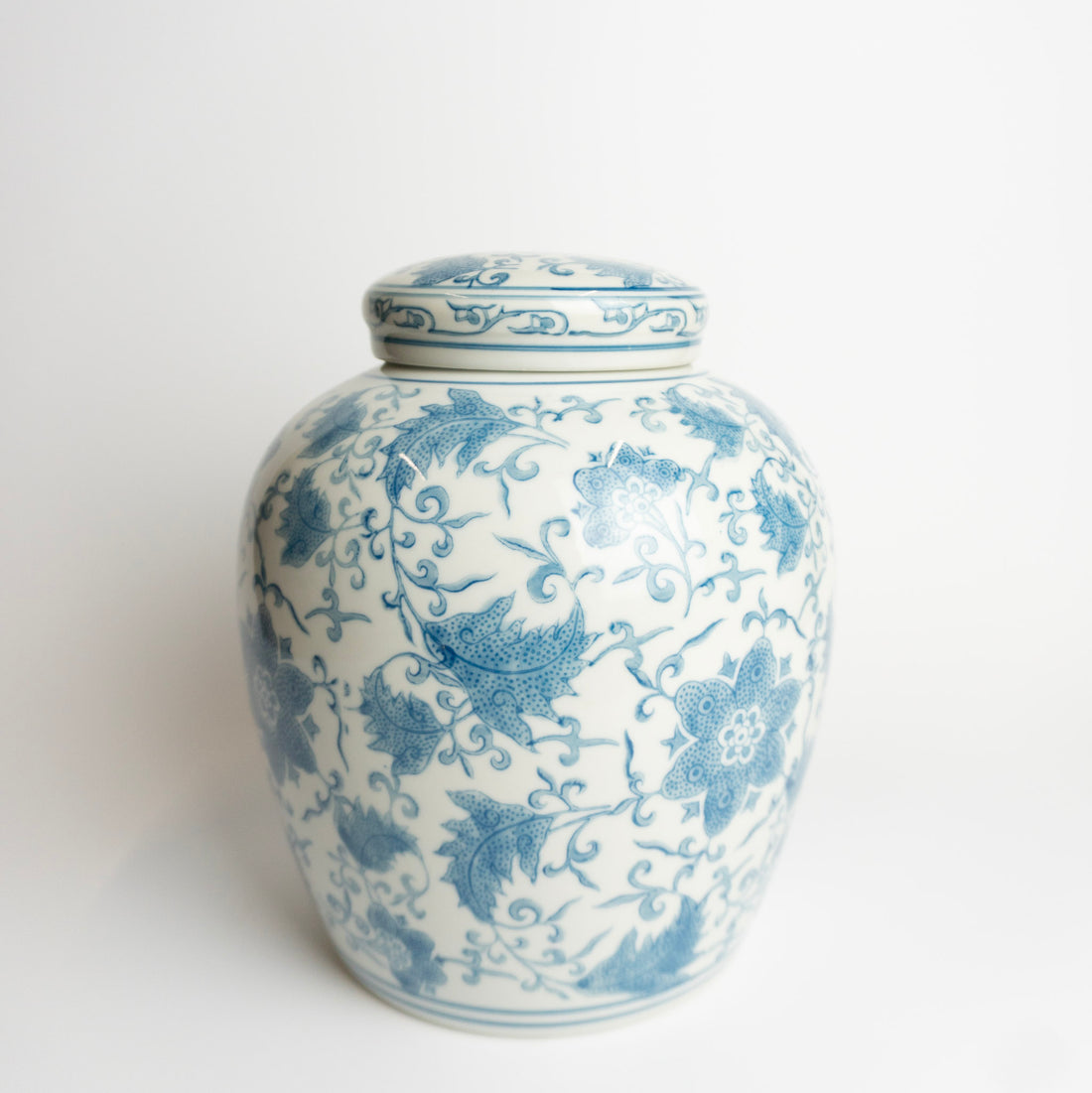 Blue Floral Porcelain Jar w/Lid