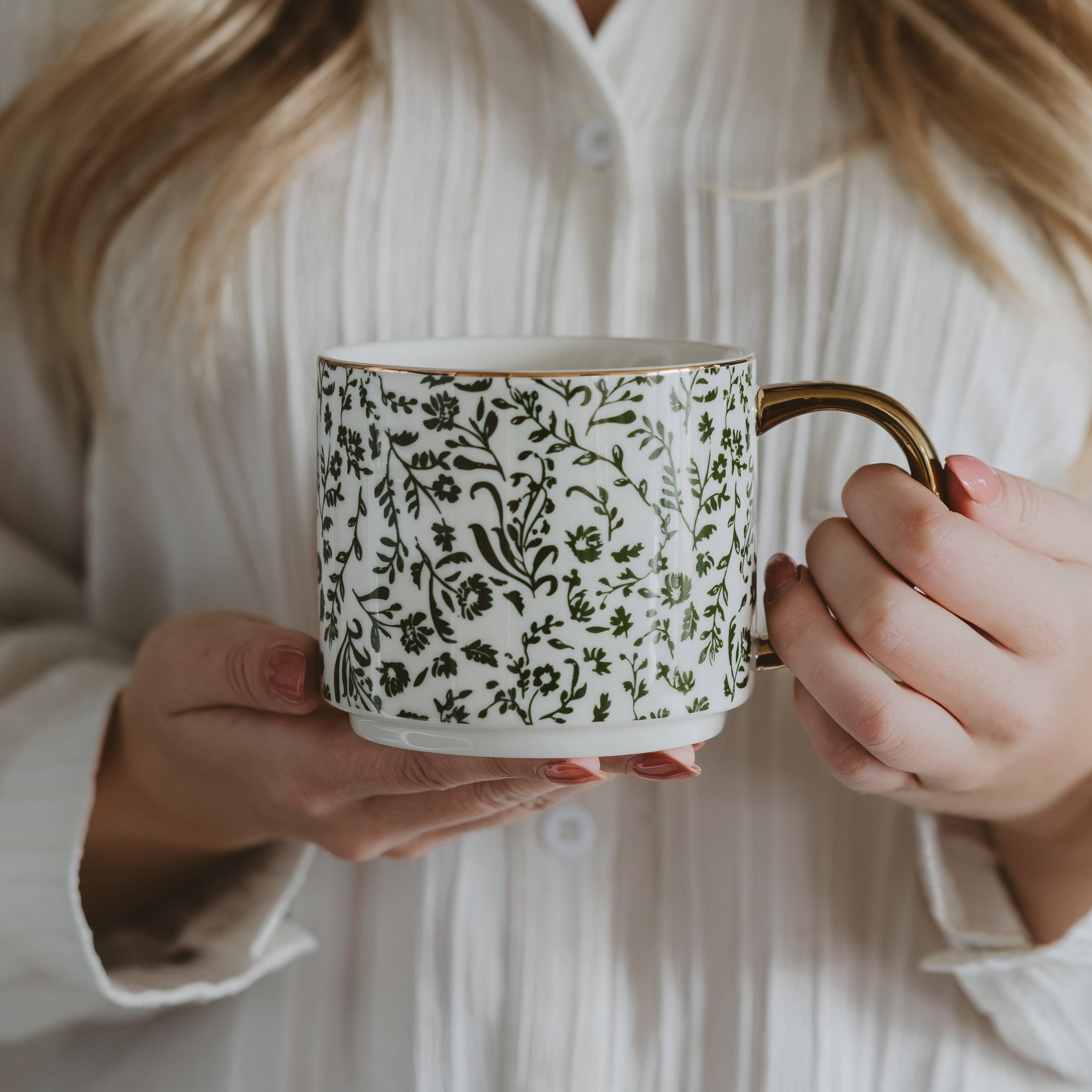 Green Floral Coffee Mug