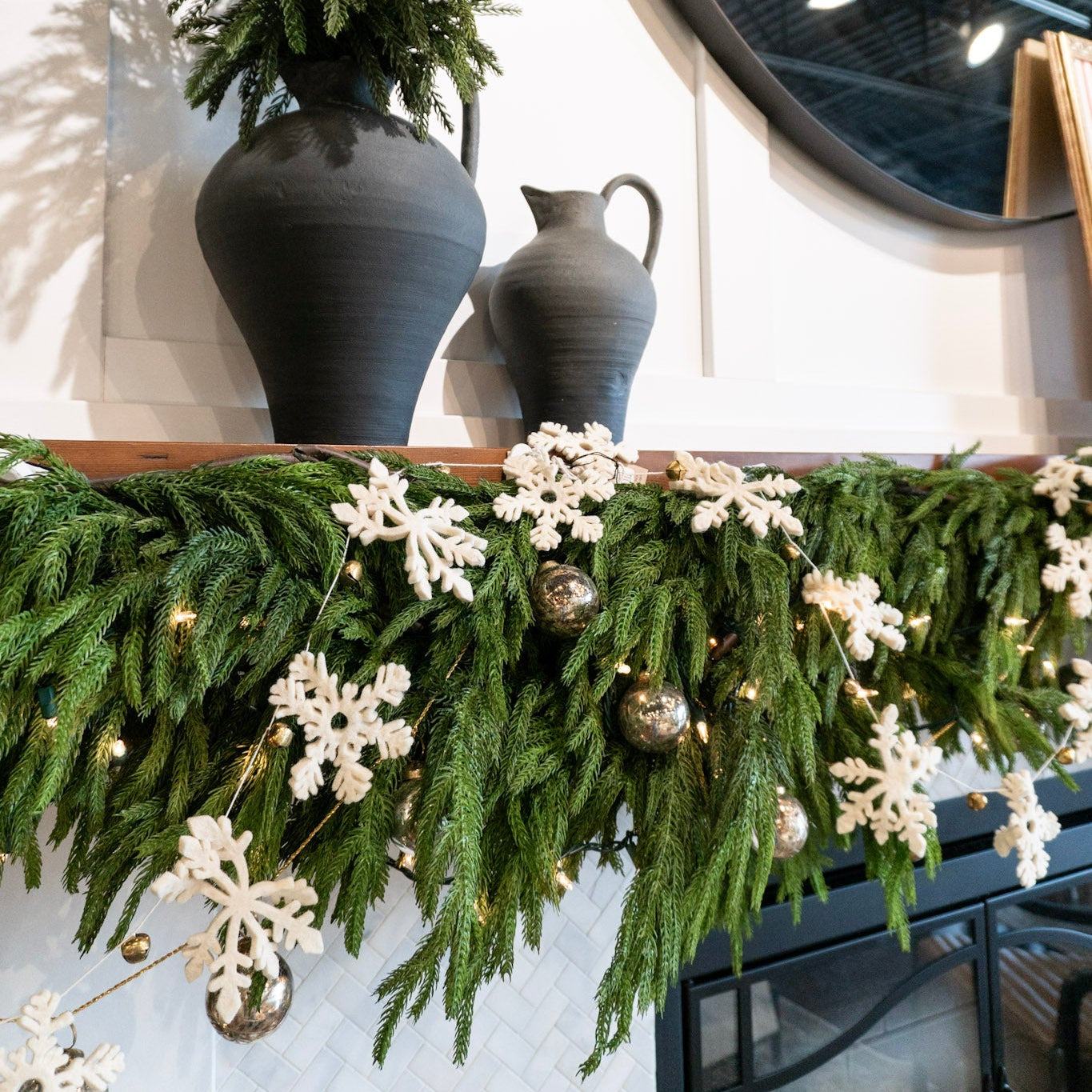 Wool Felt Snowflake Garland w/Jingle Bells