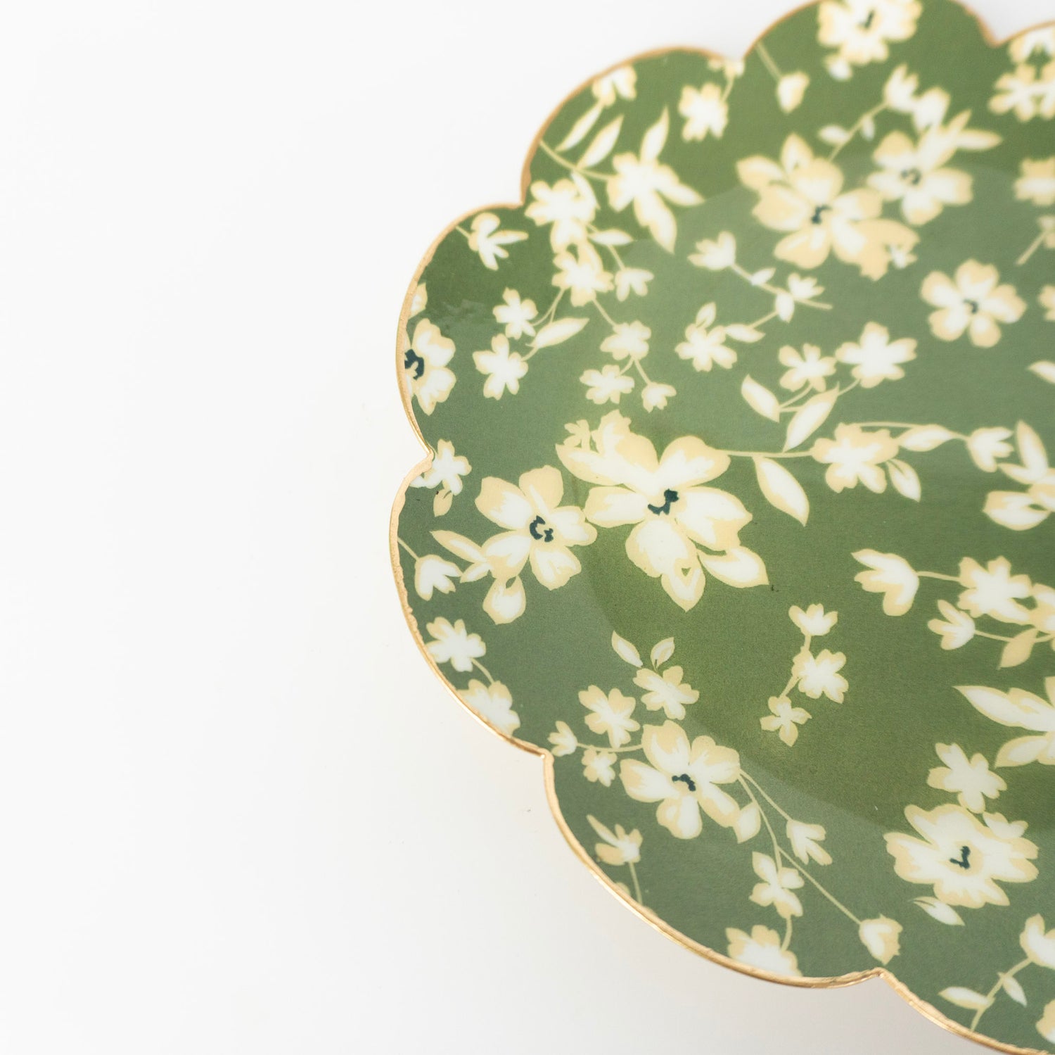 Green Floral Round Tray