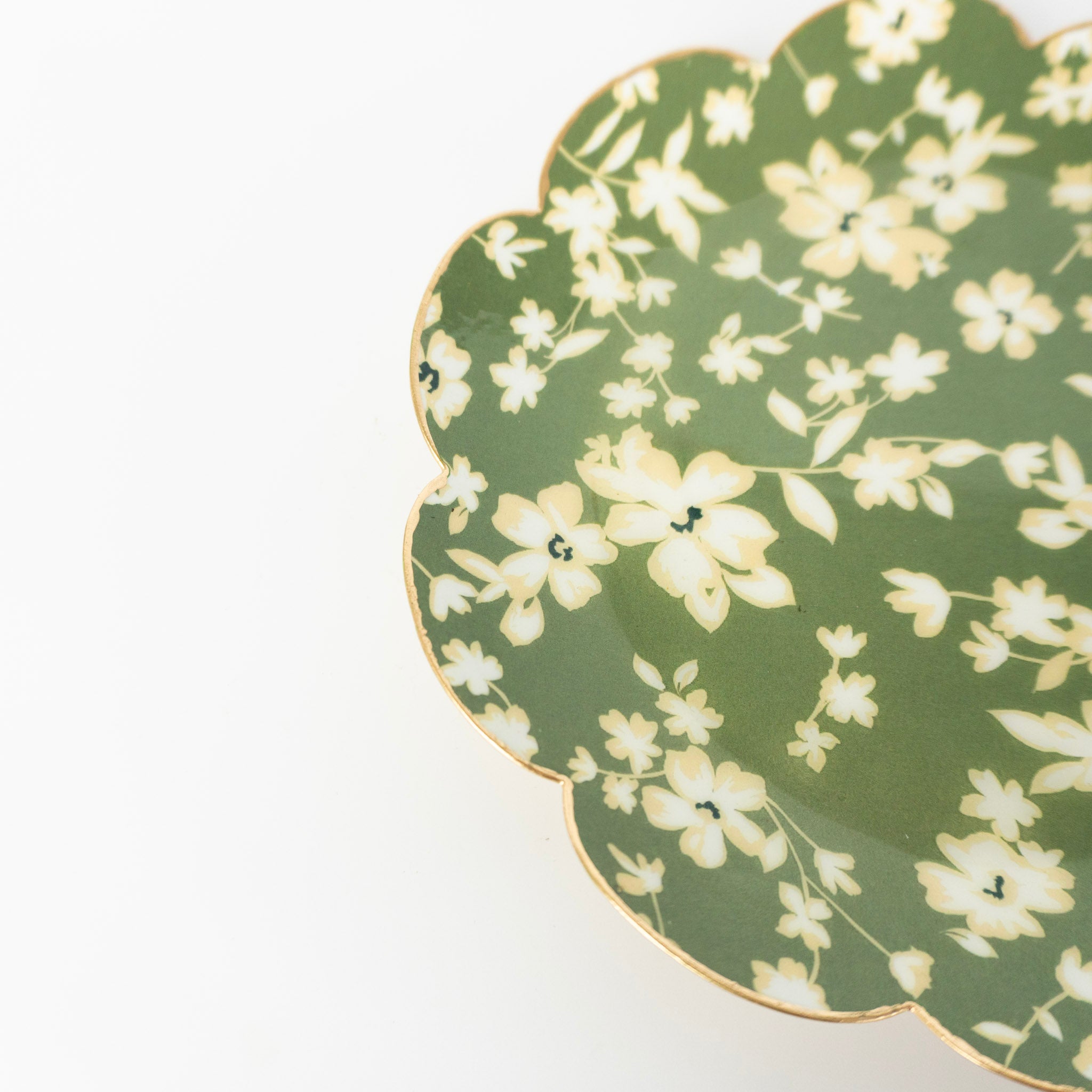 Green Floral Round Tray