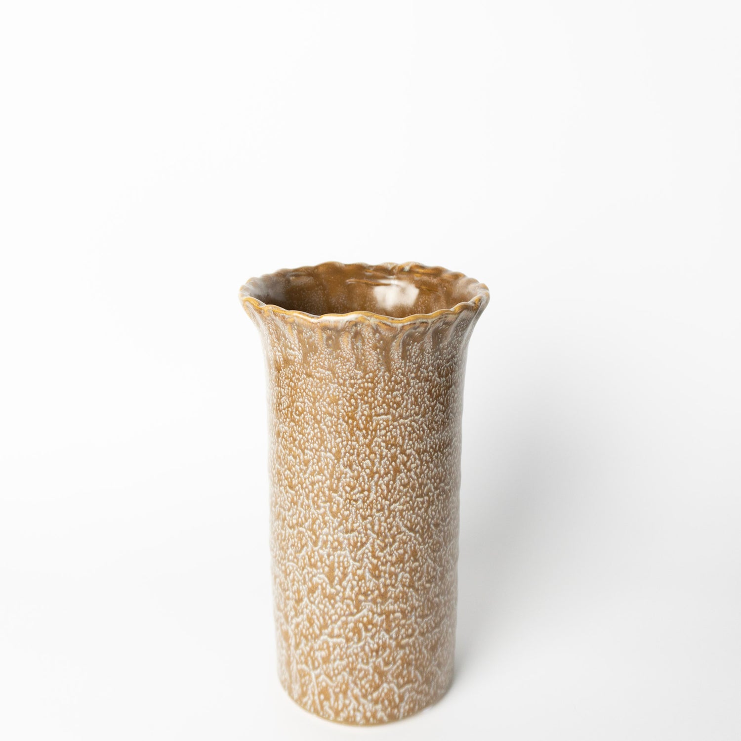 9.75" Brown Speck Ruffle Top Vase