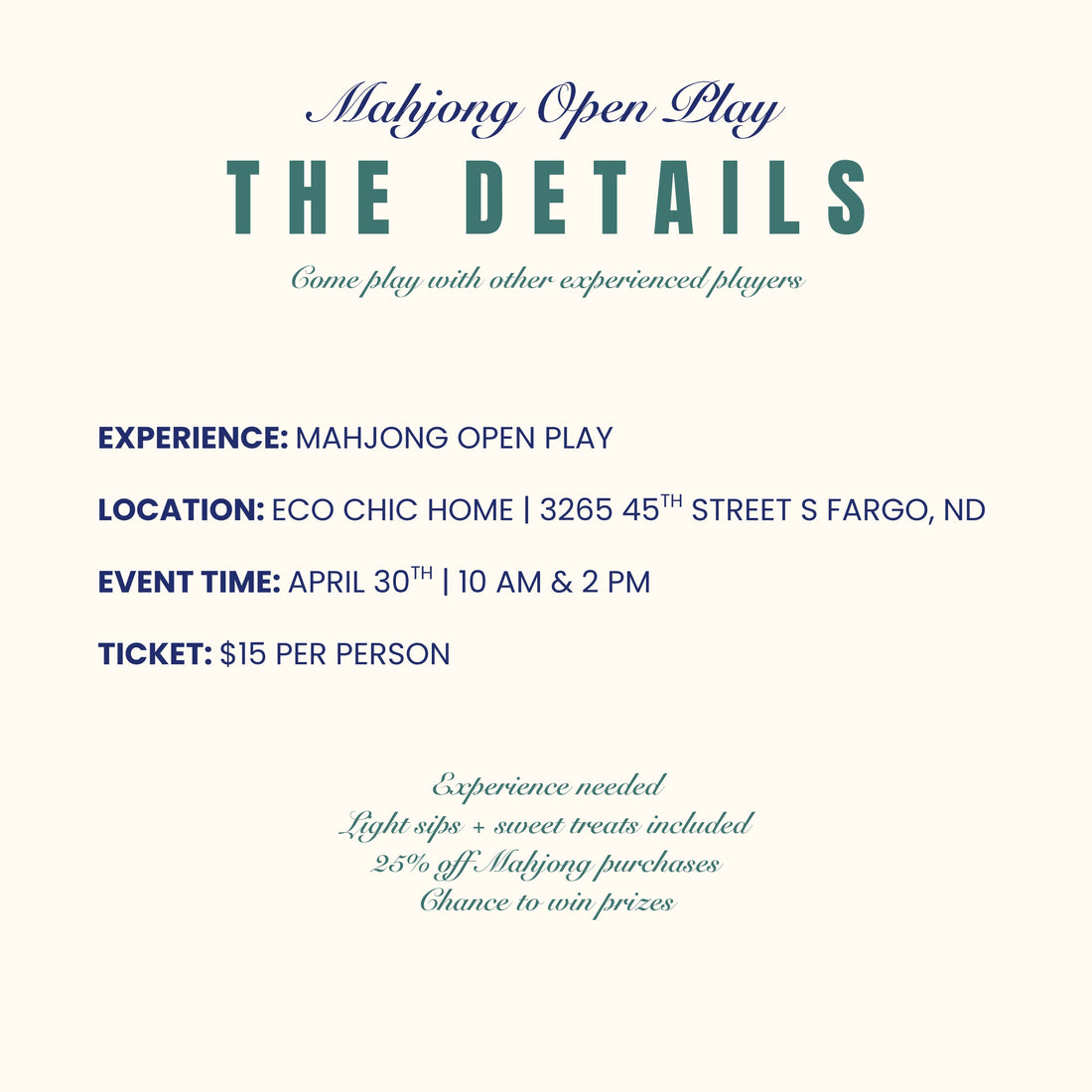 Mahjong Open Play Ticket