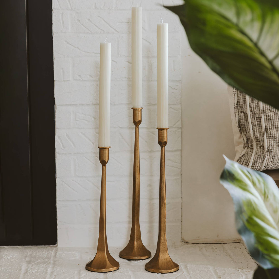 Gold Cast Iron Taper Candle Holders (Set of 3)