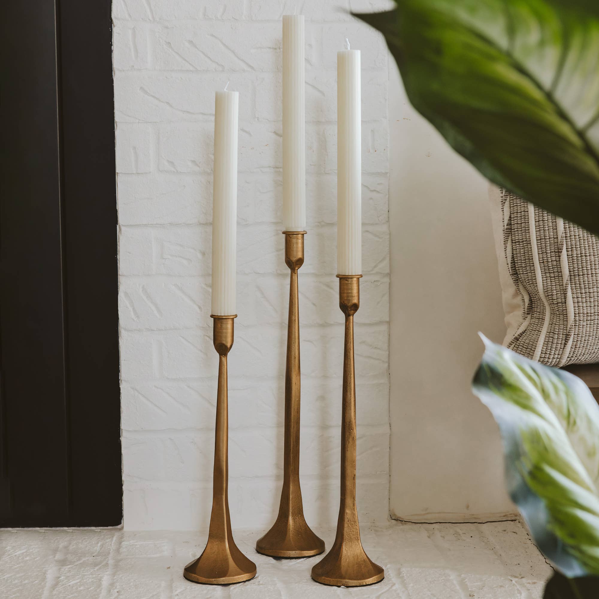 Gold Cast Iron Taper Candle Holders (Set of 3)