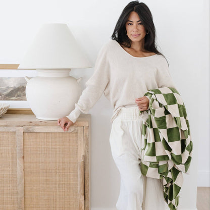MINKY STRETCH THROW BLANKETS: Olive Checkered