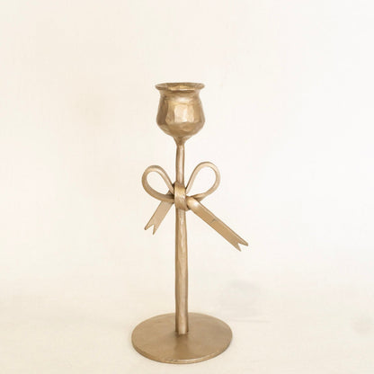 Antique Brass Bow Candle Holders